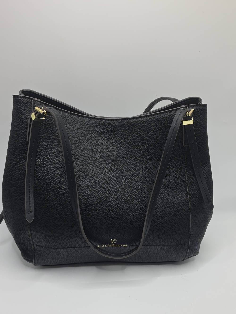 Liz Claiborne Black Pebbled Shoulder Tote with Gold Hardware